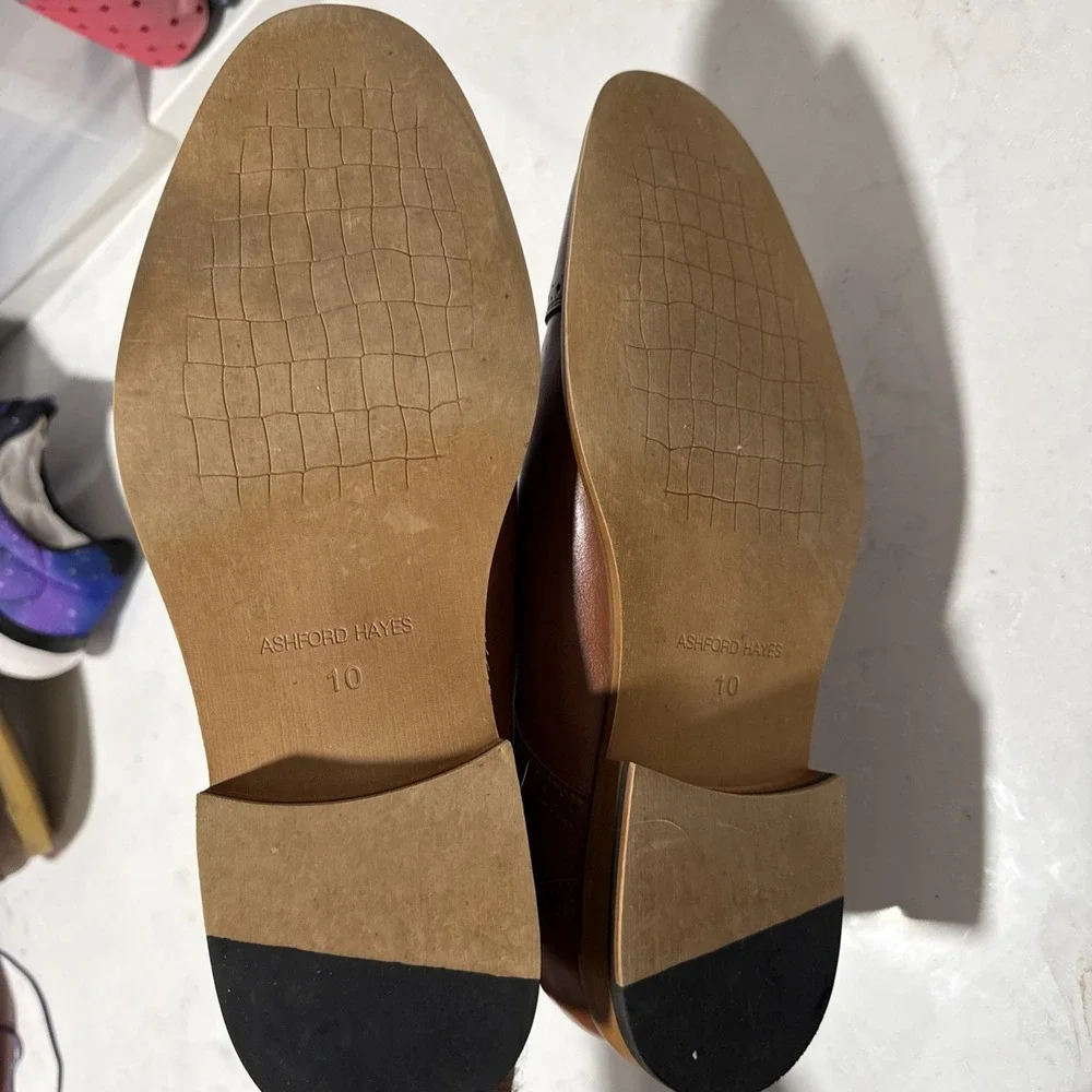 Ashford & Hays Mens Brown Leather Cap Toe Oxford Dress Shoes Size 10